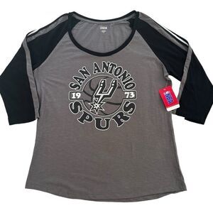 NWT NBA San Antonio Spurs Womens Shirt Size XL Raglan Black Gray White Retro